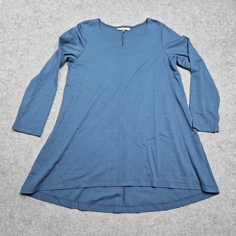 Bryn Walker Top Size Med Tunic Hi Low Blue Lagenlook Lagom Oversized Relaxed LS